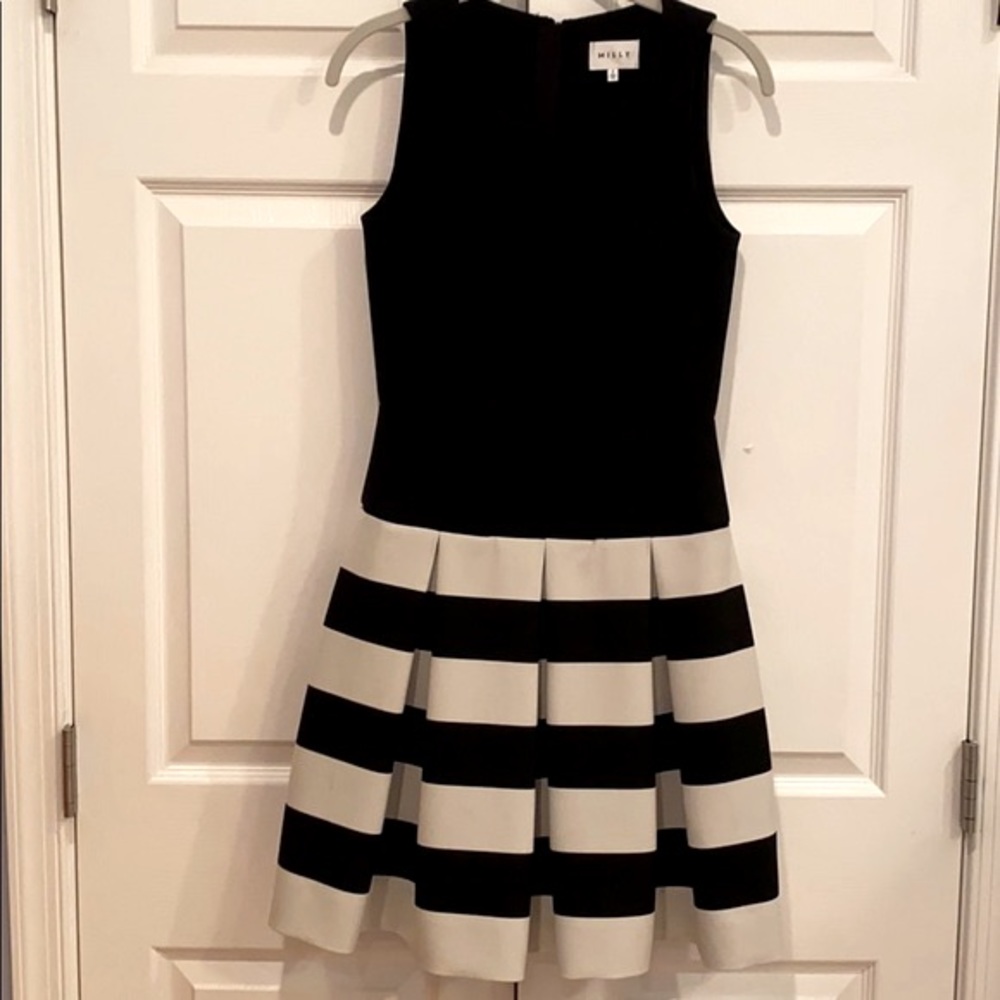 Milly Black & White Drop Waist Sleeveless Dress